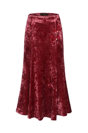 Velvet Plum Blossom Skirt Burgundy