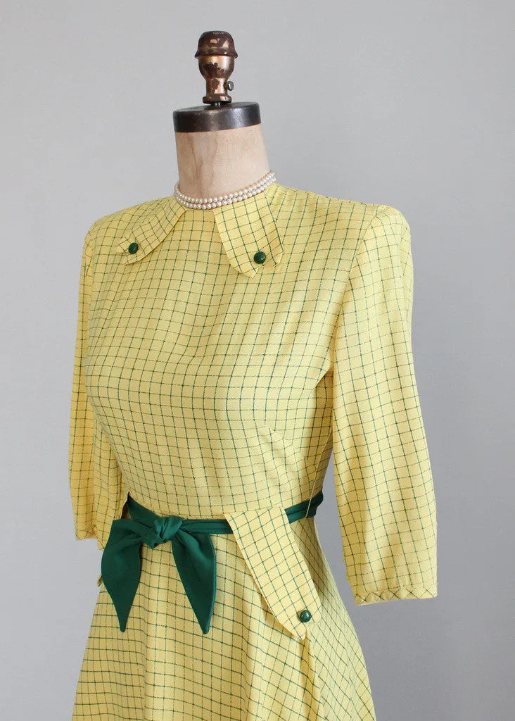 Vintage 1940s Yellow and Green Swing Dress