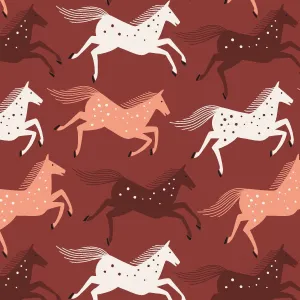 Wild Horses in Warm Sienna - Linen Cotton Canvas Project Cut - 22" x 26"