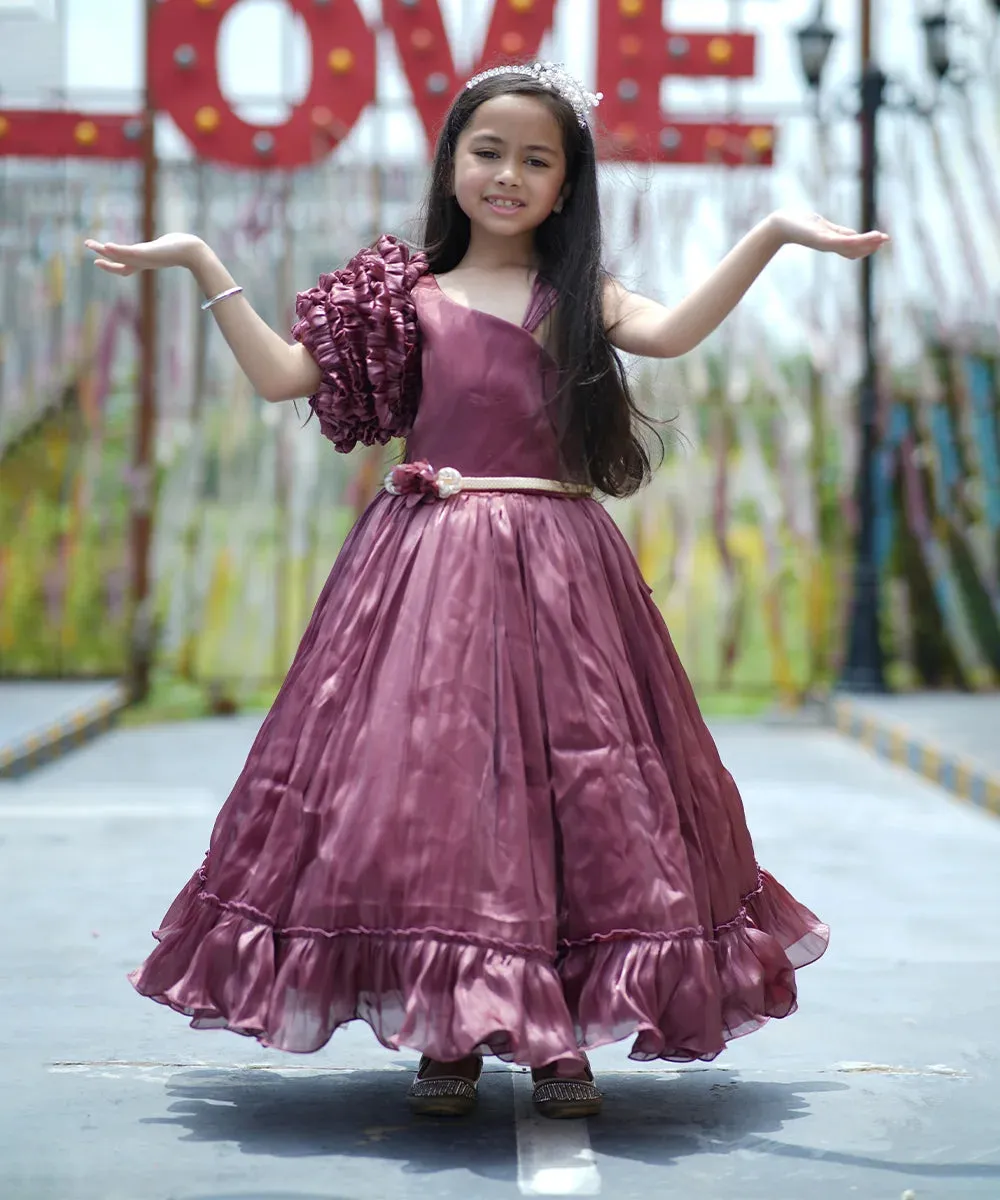 Wine Colored Birthday Gown for Girls