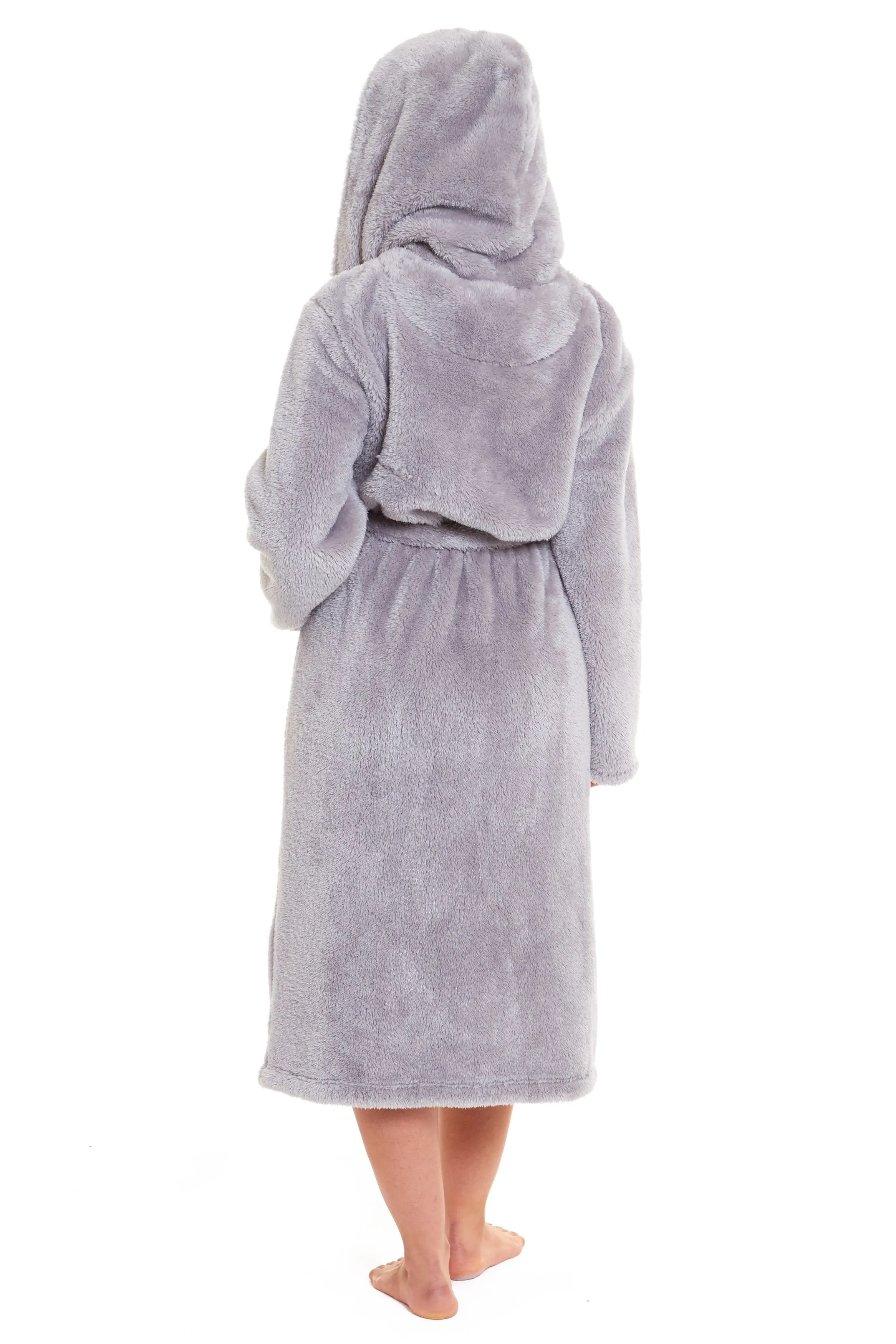 Women's Grey Velvet Touch Hooded Fleece Robe Luxurious Soft Snuggle Lounge Wear Cosy Durable Nightwear UK Sizes 8-22 by Daisy Dreamer