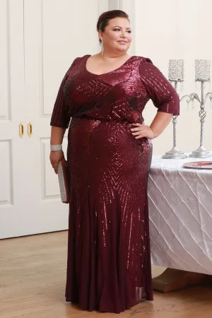 Women's Plus-size Elegant Sequin Evening Gown - Mother of the Bride Dress